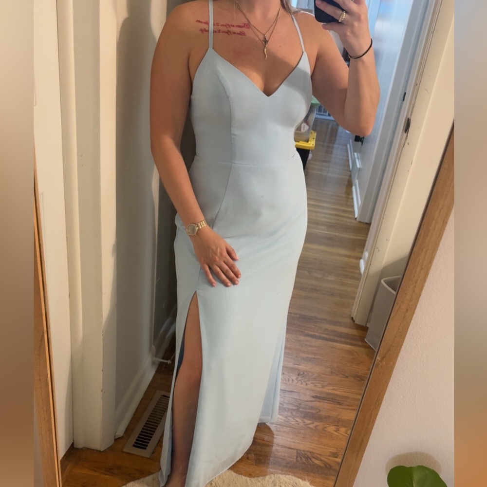 Azazie Light Blue Spaghetti Strap Dress